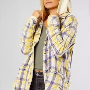 Free People Calico Basin Plaid Hooded Shirt
